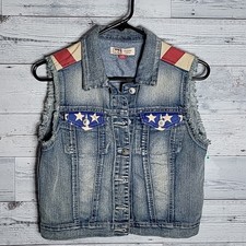 Lei Vintage Retro American Flag Chelsea Low Rise Denim Jean Vest Sz M
