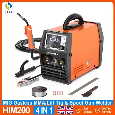 HITBOX 4IN1 200A MIG Welder Gasless Spool Gun 220V MMA Lift TIG Welding Machine