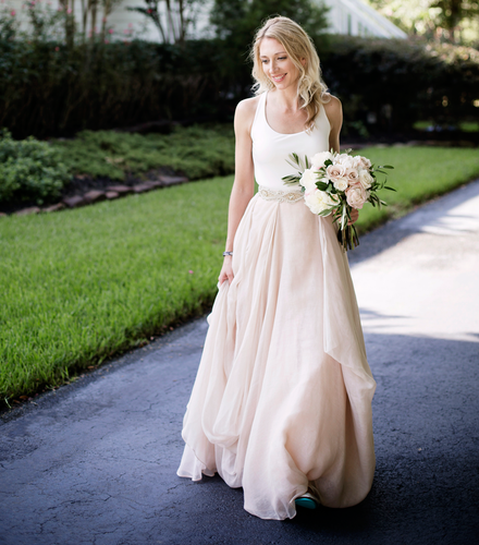 Blush Chiffon Short Train Wedding Skirt 