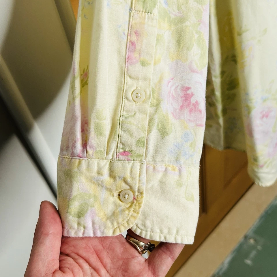 Camisa de noche Lauren Ralph Lauren L/XL amarilla floral algodón monograma casa de campo Foto 4 de 4