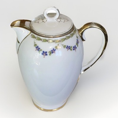 Antique Thomas Serves Bavaria Blue Garland Teapot Floral Spray With Gold Accents