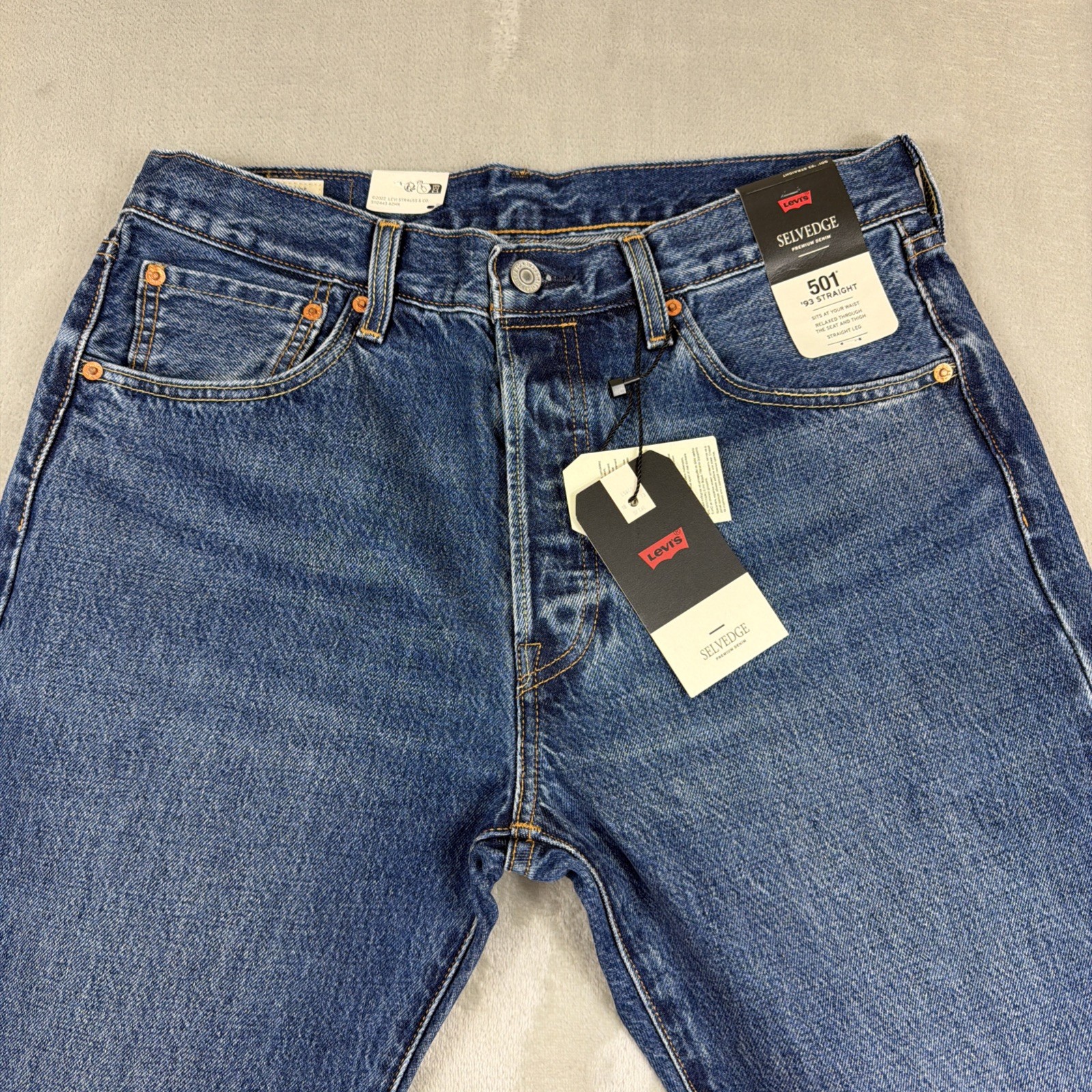 Levi's Premium 501 '93 Straight Selvedge Jeans Men's Size 32x34 Blue Cotton thumbnail 3