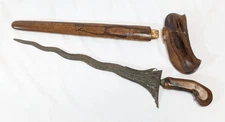 Vintage Indonesian Keris Kris Dagger Knife & Scabbard 14" Damascus Blade (2)