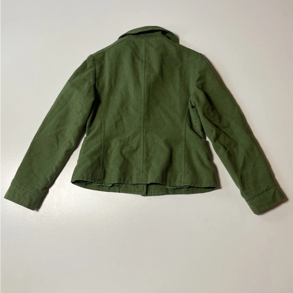 Abrigo Anne Klein 100% Lana Guisante Talla M Verde Corto Abotonado Otoño Chaqueta de Negocios Foto 3 de 4