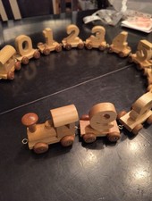 32" Long - 12 Piece Wooden Train Set With Numbers, Engine And Caboose