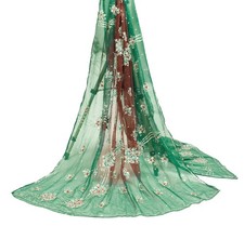 Sushila Vintage Brown Green Dupatta Pure Chiffon Sequins Embellish Long Stole
