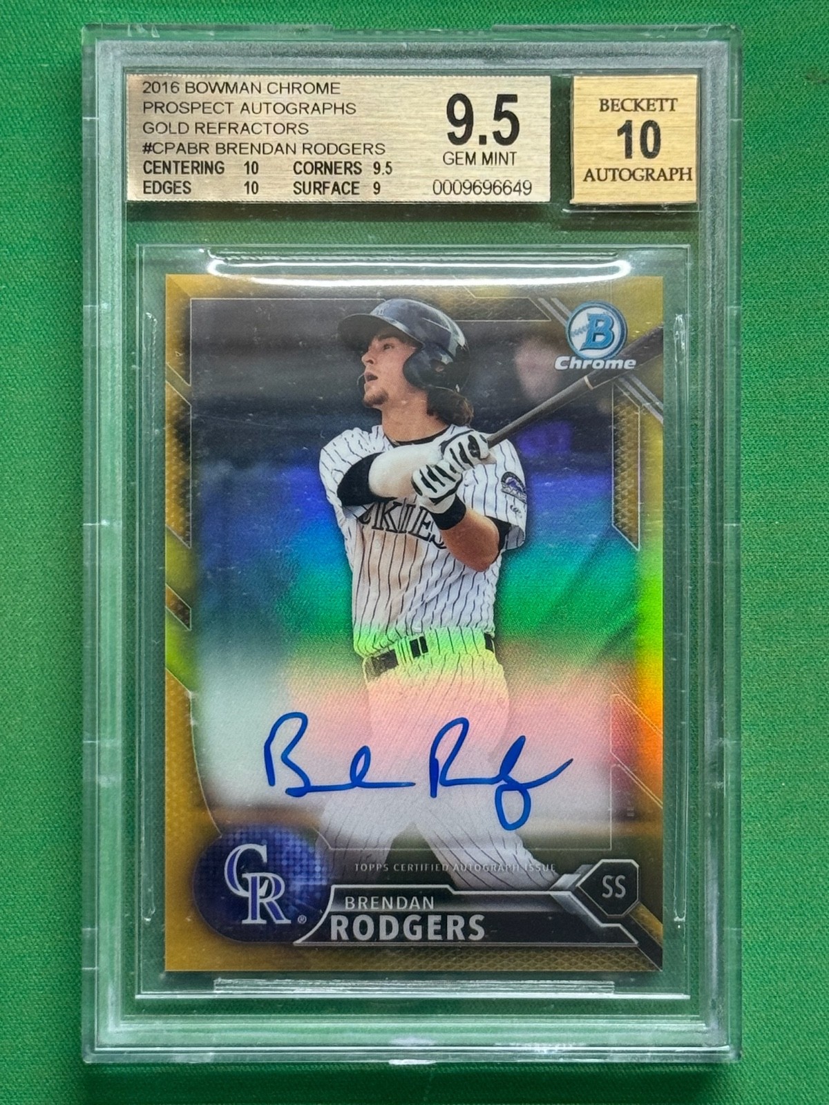 2016 Bowman Chrome Auto Gold Refractors #CPA-BR Brendan Rodgers /50 BGS 9.5