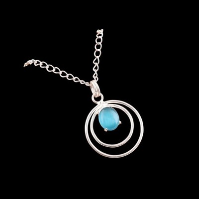 Charm Anhänger Liebesmädchen Katzenauge oval blau natur 925 Silber