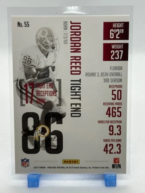 Jordan Reed 2015 Panini Prestige #55 - Washington Redskins - Image 2 of 2