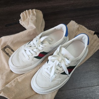  Gucci Womens 36.5White Leather Sneakers Dali Red Green Stripe Web $880