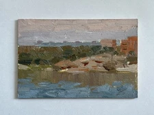LANDSCAPE ORIGINAL PAINTING Impressionism Art Oil cardboard etude  4*6 inch