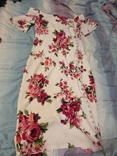 Rebecca B Floral Print Off Shoulder Bodycon Mid Dress Size 2 X small Valentine