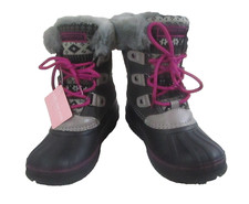 NEW London Fog Girls Tottenham Faux Fur Lined Winter Boots 1 Gray/Pink 60