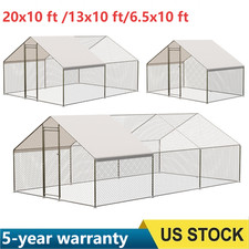 Metal Chicken Coop 6.5/13/20 FT Large Walk-in Hen Cage House with Cover Roof