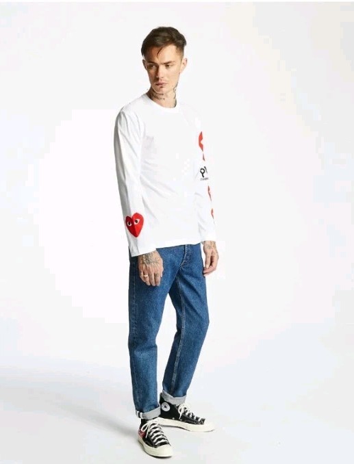 Authentic COMME DES GARCONS PLAY Printed LONG SLEEVES LOGO T-SHIRT