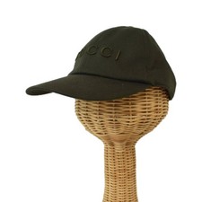 Gucci Baseball Cap Logo Embroidery Khaki Green XL Used Mens
