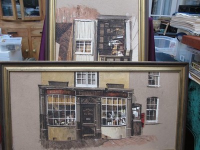 Paar Harley Crossley Shop Front Palettenmesser Gemälde von Alfriston (CO)Ju26