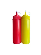 Ketchup and Mustard Squeeze Bottle Dispenser Set 12-Ounce Each For BBQ, Picni...