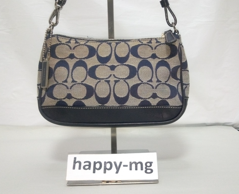 Coach 6094 Signature Demi mini Pouch Bag Canvas Leather Black Used