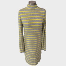 Banana Republic Large Mock Neck Green Gray Stripe Ribbed Dress 