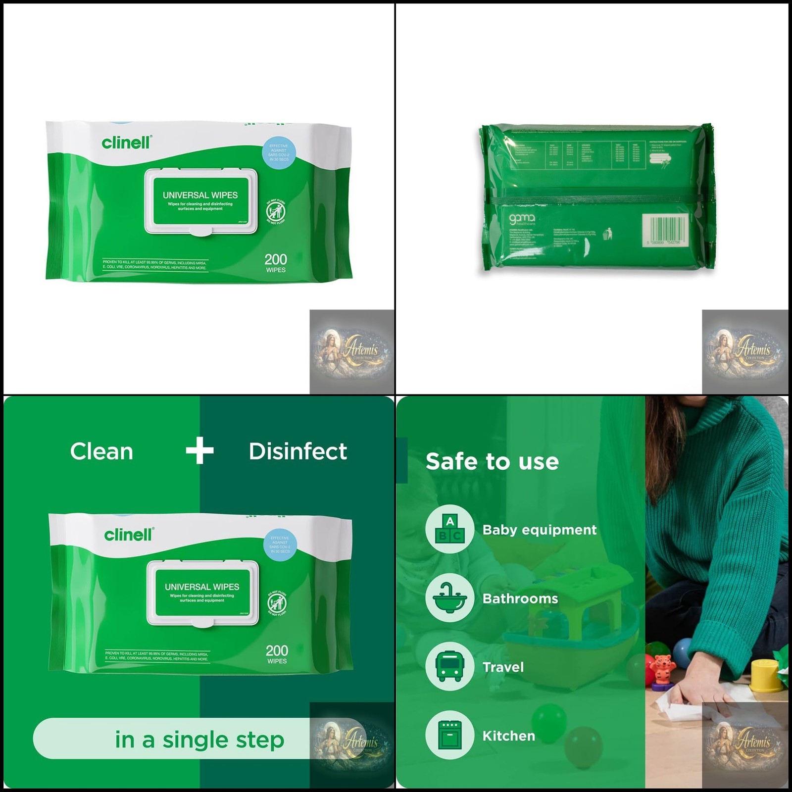 2 X Clinell Wipes Antibacterial Wet Wipes Kills 99.9% Germs 200 Wipes Per Pack - Image 3