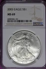 ESTATE FIND 2003  - NGC MS69 American Silver Eagle Dollar! #B52584