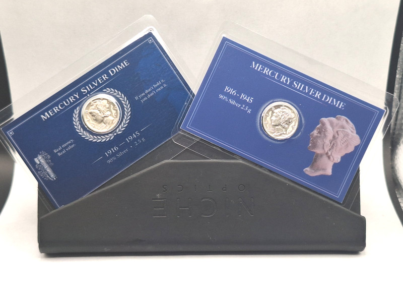 Set of 2 AU Mercury Silver Dime Collector Cards 90% Silver Random Date Coin