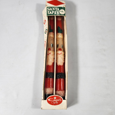 Vintage Capri Red Santa Claus Christmas Tall Wax Taper Candles in Box 10  Pair