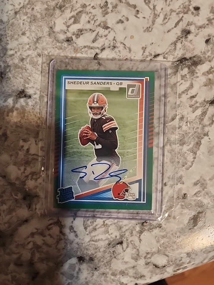 Shedeur Sanders 2025 Donruss Rated Rookie Auto Green Border RC Browns