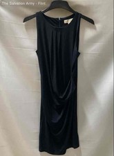 Michael Kors Womens Black Ruched Round Neck Sleeveless Sheath Dress Size Medium