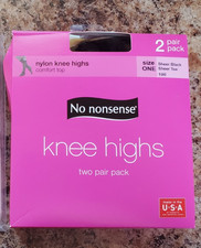 No Nonsense Knee Highs Sheer Black Size One Control Top Sheer Toe 2 Pair NIP
