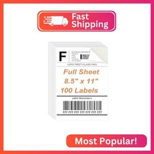 Full Sheet Labels, 8.5" x 11" - 100 Sheets Full Page Labels Printable White Stic