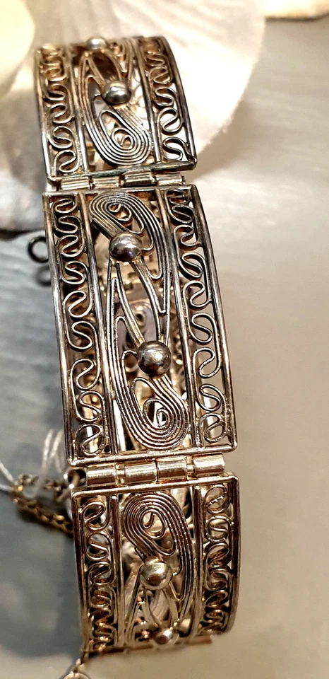 835 Silber Armband Filigranschmuck Friesenschmuck um 1930 - 20,2 cm lang/1,5 cm - Bild 2 von 4