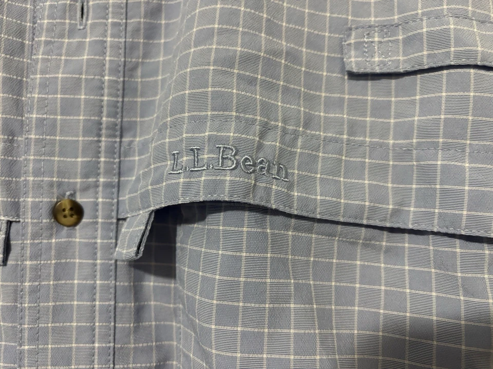 LL Bean Shirt Mens Blue Plaid Fishing Hiking Vented Mesh Lined Large Tall LT - Image 3 of 4