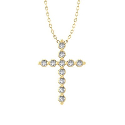 10k Yellow Gold 1.04Ct Lab Grown Diamond Cross Necklace 18'' Silver Cable Chain