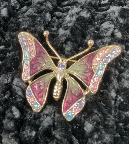 Vintage Costume Jewelry Liz Claiborne LC Enamel Rhinestone Butterfly Pin Brooch
