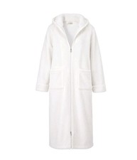 L.L.Bean Wicked Plush Full-Zip Robe Large Cream White Soft Fleece Long Housecoat