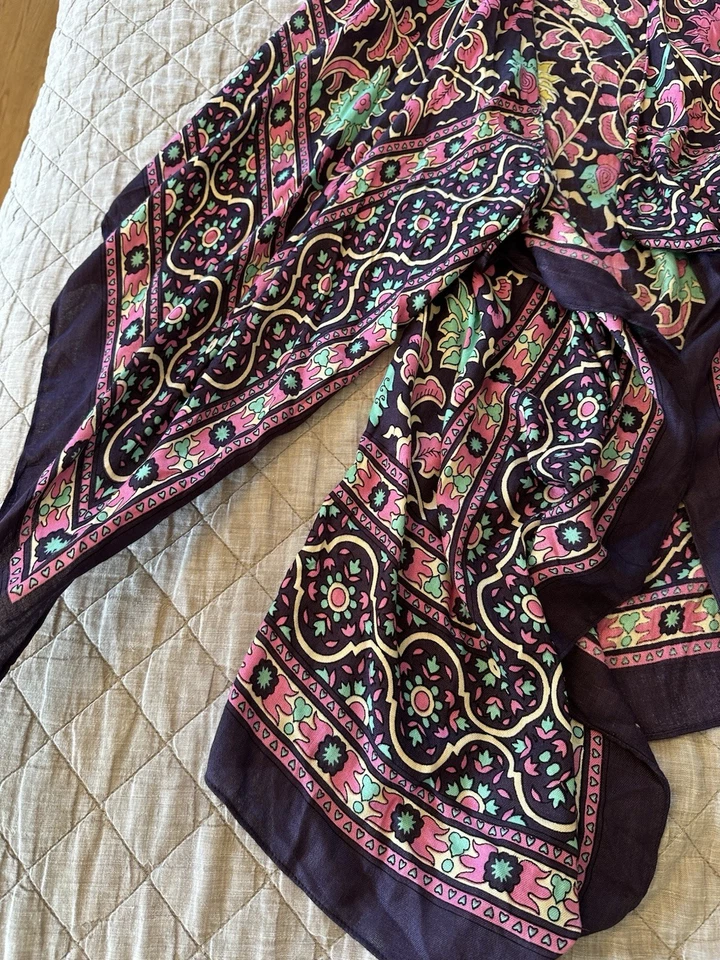 Free People Magic Dance Border Kimono Plum Combo One Size Boho Rayon Shawl Robe - Image 4 of 4