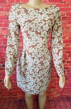 Vintage Long Sleeve Silk Sheath Dress Size S Small 3 Gray Floral Hartford