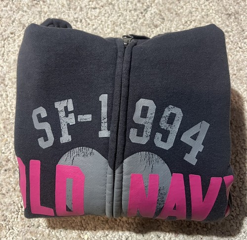 Women’s Old Navy Zip Up Hoodie Size Medium Pink & Gray W Heart SF 1994 Vintage - Picture 9 of 9