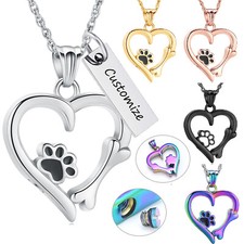 Stainless Steel Paw Print Heart Urn Pendant Pet Memory Necklace for Dog Cat Ashe
