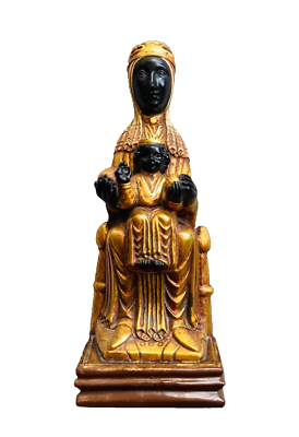 VINTAGE POLYCHROMED PLASTER BLACK MADONNA OF MONTSERRAT ALTAR