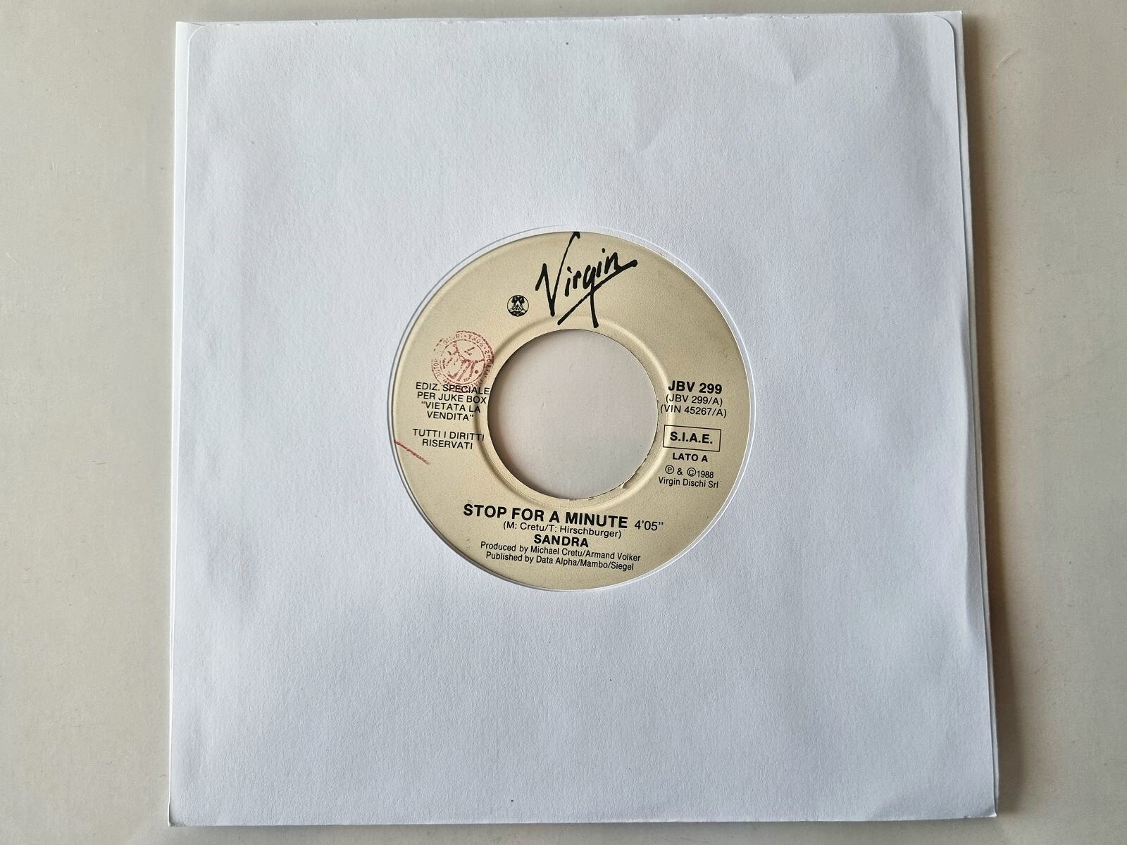 Sandra Cretu/ Belinda Carlisle - Stop for a minute/ I get weak 7'' JUKEBOX PROMO