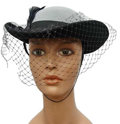 Vintage Leslie James Black Woven Dress Hat Flowers and  display picture 3
