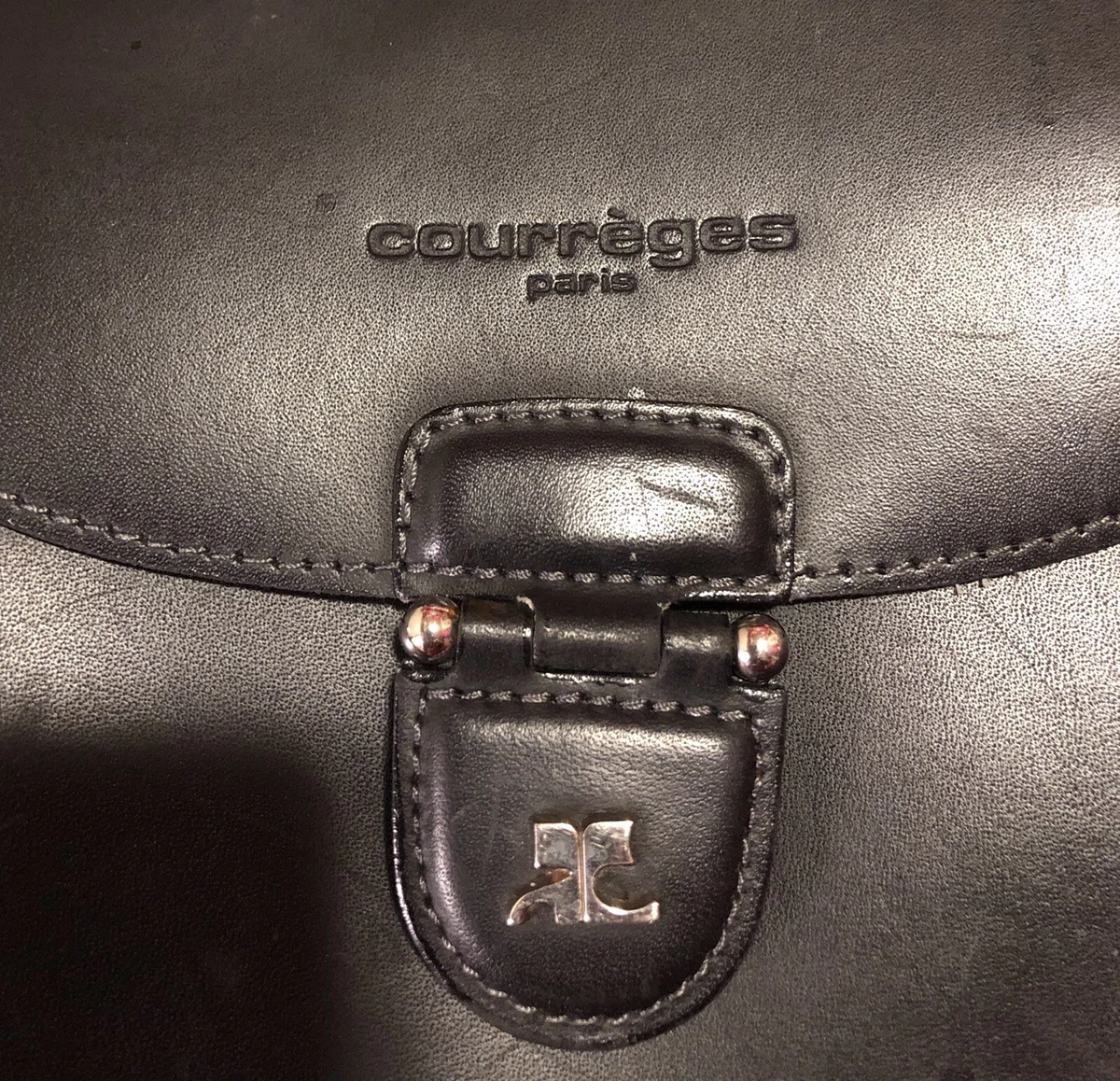 COURREGES PARIS Vintage Black Leather Shoulder Bag - Made In FRANCE - Very  Rare!