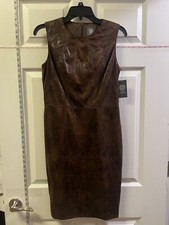 Vince Camuto Women’s Dress Size 6 Sleeveless Faux Leather Brown Sheath NWT