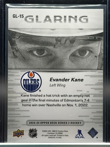 Evander Kane Glaring #GL-15 Edmonton Oilers serie 2 cubierta superior 2023-24 - Imagen 2 de 2