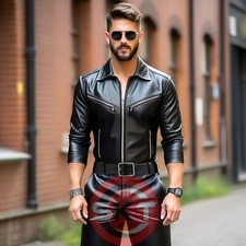 MENS GENUINE SHEEP LEATHER BLACK CATSUIT FRONT ZIPPER OVERALL BODYSUIT JUMPSUIT
