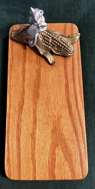 Cheese Board With Brass Mice And Corn 9.75”  x 4.75”