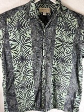Johari West Mens XL Hawaiian Shirt Geometric Batik Pocket  Aztec Tribal Green